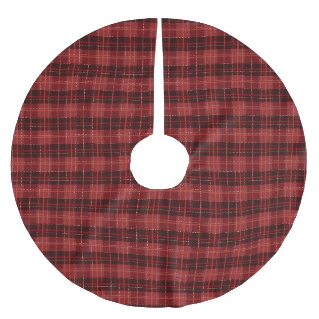 Traditioneller Rotwein - kariertes Tartan-Muster Polyester Weihnachtsbaumdecke (Vorderseite)