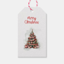 Traditioneller Rotweiße Wasserfarbe Weihnachtsbaum