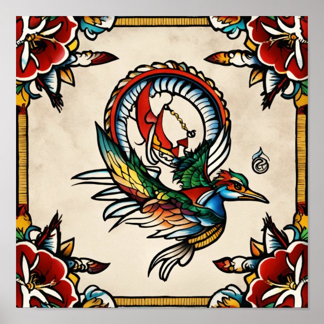 Traditioneller Sailor Jerry-Inspiriert Flash Tatto Poster (Vorne)