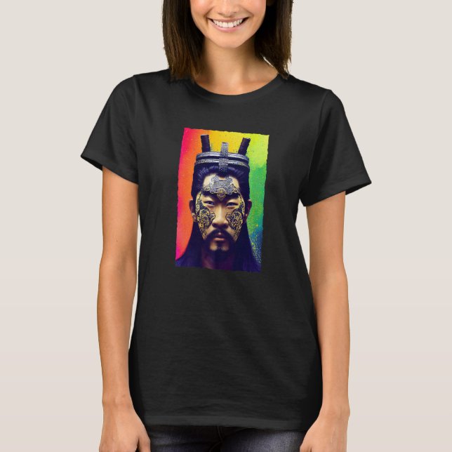 Traditioneller Samurai Warrior mit moderner Drehun T-Shirt (Vorderseite)