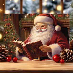 Traditioneller Santa liest ein Buch Weihnachten