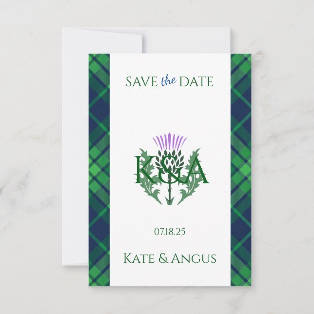 Traditioneller schottischer Tartan Border and This Save The Date (Vorderseite)