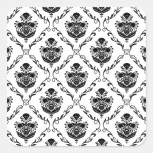 Traditioneller schwarzer Damast Quadratischer Aufkleber