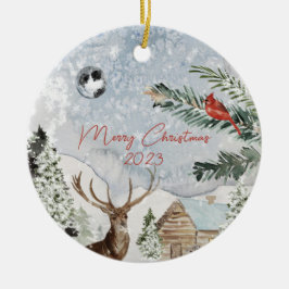 Traditioneller Snowy Winter Wonderland Roter Kardi Keramik Ornament