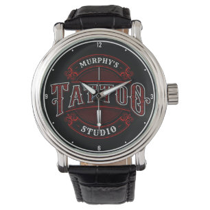 Traditioneller Stil ADD NAME Tattoo Studio Shop Armbanduhr