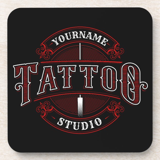 Traditioneller Stil ADD NAME Tattoo Studio Shop Getränkeuntersetzer (Vorderseite)