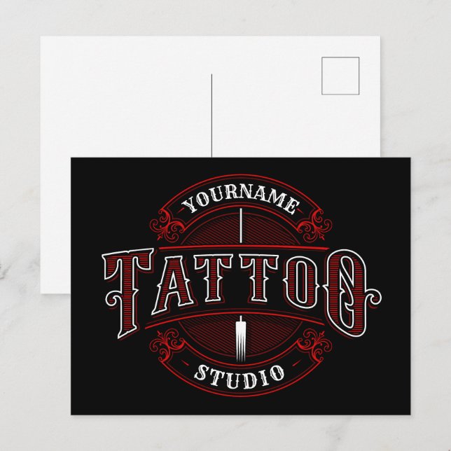 Traditioneller Stil ADD NAME Tattoo Studio Shop Postkarte (Vorne/Hinten)