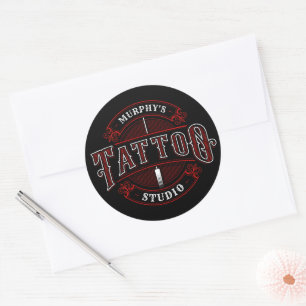 Traditioneller Stil ADD NAME Tattoo Studio Shop Runder Aufkleber