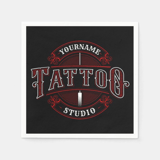 Traditioneller Stil ADD NAME Tattoo Studio Shop Serviette (Vorderseite)