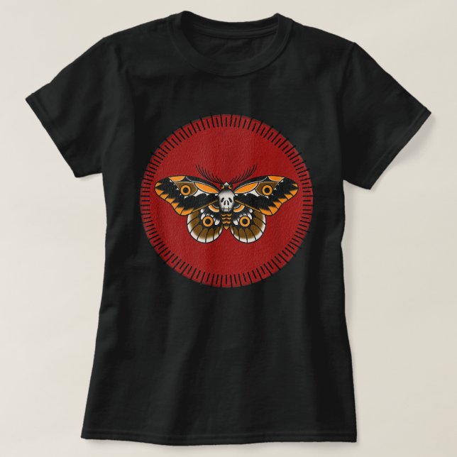 Traditioneller Tattoo Flash Death's Head Moth T-Shirt (Design vorne)