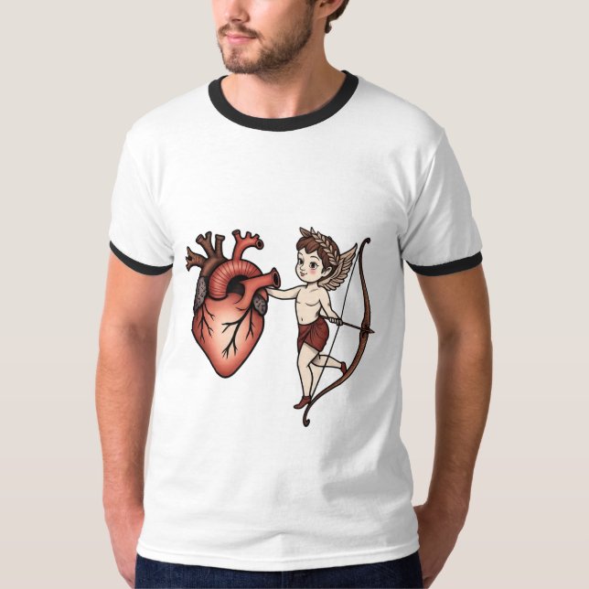 Traditioneller Tattooherz & Kupider T - Shirt (Vorderseite)