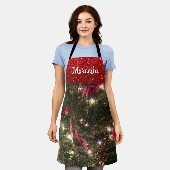 Traditioneller Weihnachtsbaum Muster Glitzer Schürze (Getragen)