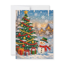 Traditioneller Weihnachtsbaum und Schneemann-Feier