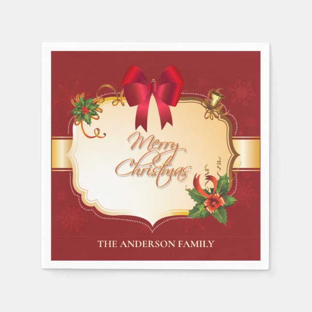 Traditioneller Weihnachtsbogen und Glocken Serviette (Vorderseite)
