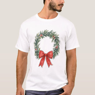 Traditioneller Weihnachtskranz mit roter Schleife  T-Shirt