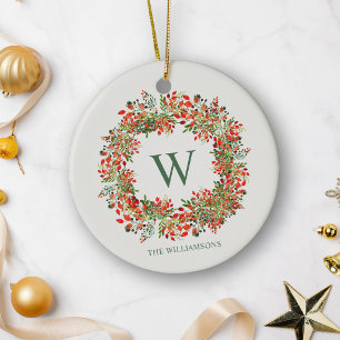 Traditioneller Weihnachtskranz Monogramm Name Feie Keramik Ornament