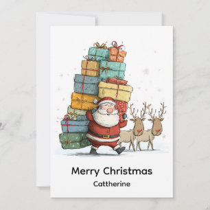Traditioneller Weihnachtsmann mit Rentieren Feiertagskarte