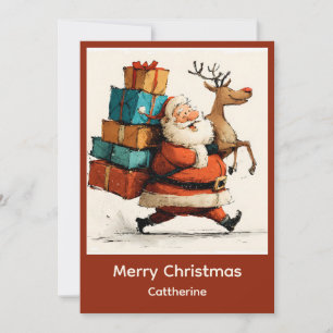 Traditioneller Weihnachtsmann mit Rentieren  Feiertagskarte