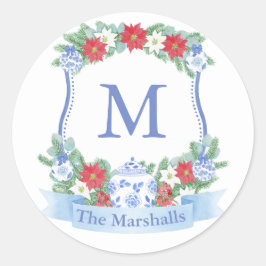 Traditioneller Weihnachtsmonogramm-Wappen-Umschlag Runder Aufkleber