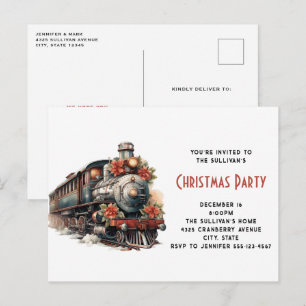 Traditioneller Weihnachtszug im Vintage-Stil Einladungspostkarte