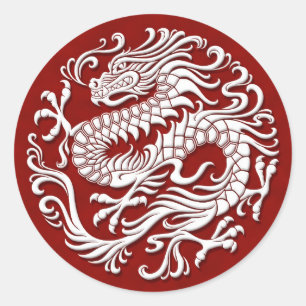 Traditioneller weißer und roter chinesischer runder aufkleber