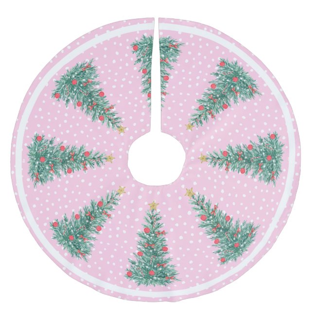 Traditioneller Winterschnee Rosa Weihnachtsbaum Polyester Weihnachtsbaumdecke (Vorderseite)