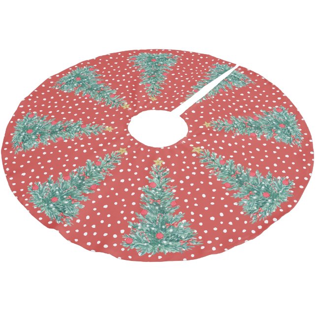 Traditioneller Winterschnee Roter Weihnachtsbaum Polyester Weihnachtsbaumdecke (Schrägansicht)