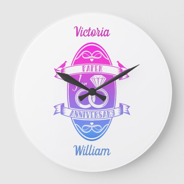 Traditionelles 1. Hochzeitstag Große Wanduhr (Vorderseite)