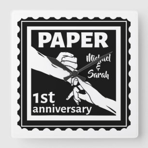 Traditionelles 1. Hochzeitstag Quadratische Wanduhr