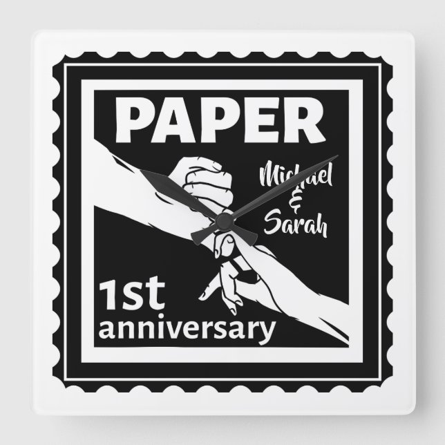 Traditionelles 1. Hochzeitstag Quadratische Wanduhr (Vorderseite)