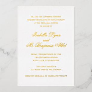 Traditionelles Abendessen mit formeller Probe Gold Folieneinladung