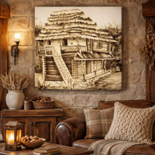 Traditionelles altes rumänisches Haus in Siebenbür Leinwanddruck