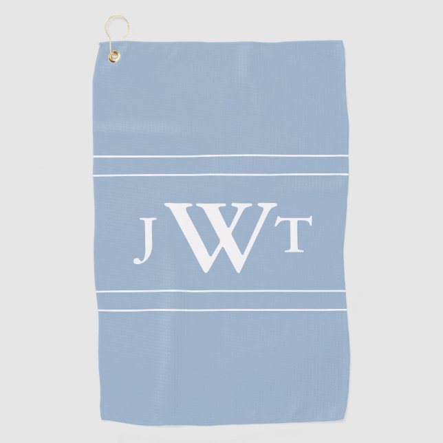 Traditionelles Baby Blau und Weiß Mit Monogramm Golfhandtuch (Vorderseite)