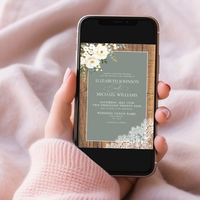 Traditionelles Blatt Grün Rustikales Holz Skript H Einladung (Von Creator hochgeladen)