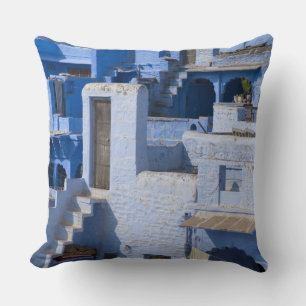 Traditionelles blau gestrichenes Haus, Jodphur Kissen