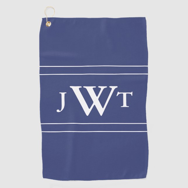 Traditionelles Blau und Weiß Mit Monogramm Golfhandtuch (Vorderseite)