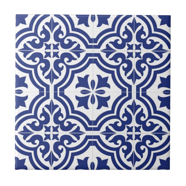 Traditionelles blau-weißes spanisches Azulejo Fliese (Vorderseite)