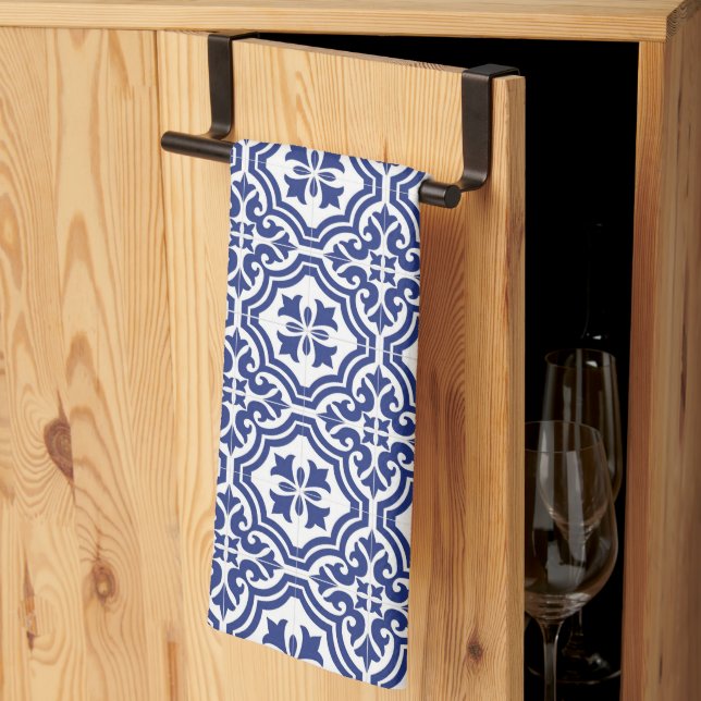 Traditionelles blau-weißes spanisches Azulejo Geschirrtuch (Drittel gefaltet)