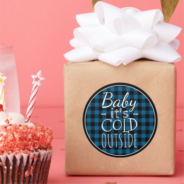 Traditionelles blaues Schwarzes Land Karo Karierte Runder Aufkleber (Party)