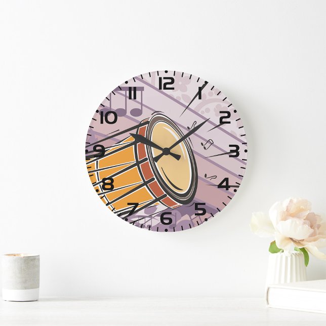 Traditionelles Bongotrommel mit Musiknoten Große Wanduhr (Von Creator hochgeladen)