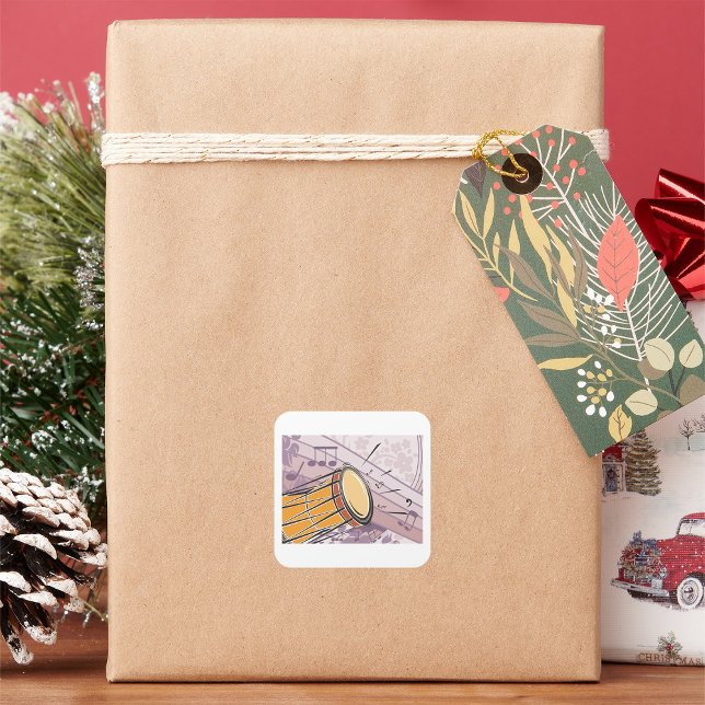 Traditionelles Bongotrommel mit Musiknoten Quadratischer Aufkleber (Von Creator hochgeladen)