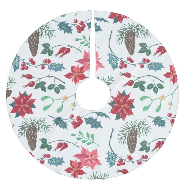 Traditionelles botanisches Weihnachten Polyester Weihnachtsbaumdecke (Vorderseite)