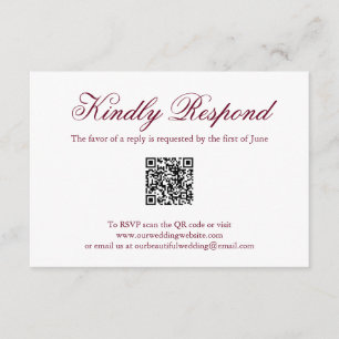 Traditionelles Bugundy-Förmliches QR-Hochzeitsszen RSVP Karte