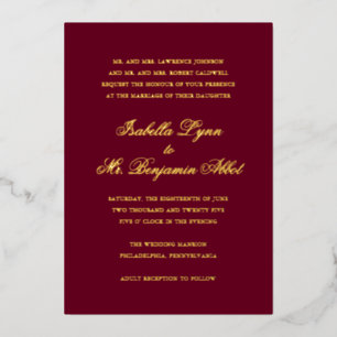 Traditionelles Burgund-Formal Elegante Hochzeit Folieneinladung