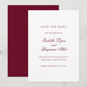 Traditionelles Burgund-Formal Elegante Hochzeit Save The Date