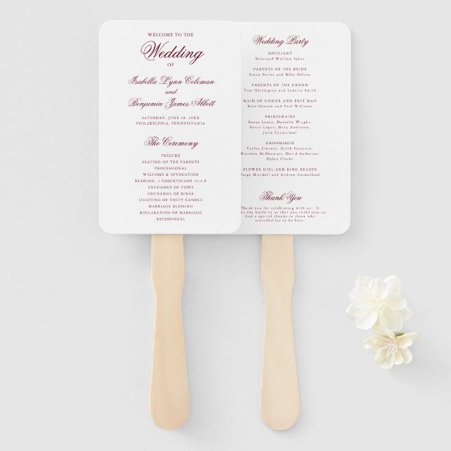 Traditionelles Burgundy-Programm für feierliche Ho Fächer (Vorne und Hinten)