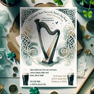 Traditionelles Celtic Harp St. Patrick's Day Party Einladung