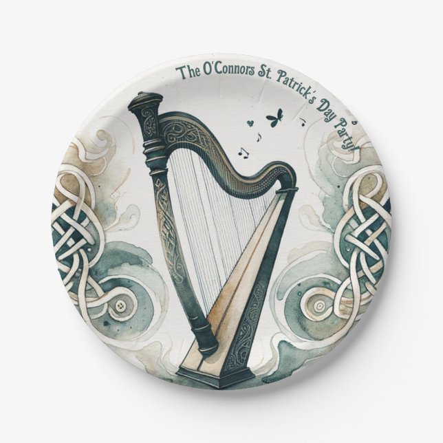 Traditionelles Celtic Harp St. Patrick's Day Party Pappteller (Vorderseite)
