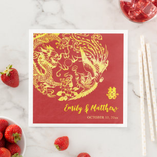 Traditionelles chinesisches Drachen-Phönix-Logo Ho Serviette