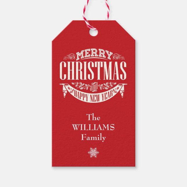 Traditionelles Classic Red Merry Weihnachts-Foto Geschenkanhänger (Vorderseite)